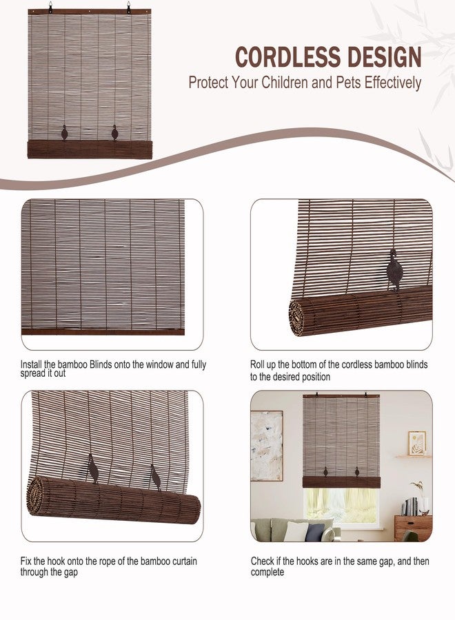 ALIMOO Cordless Bamboo Blinds for Interior Windows, Light Filtering Cordless Roll Up Windows Shade for Indoor Outdoor Home Patio Porch, 24" W x 72" H - Image 3